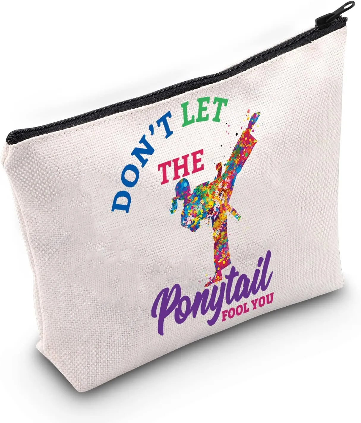 WZMPA Karate Girl Cosmetic Makeup Bag Karate Lovers Gift Dont Let The Ponytail Fool You Martial Arts Zipper Pouch For Women Girls (Ponytail Fool You)