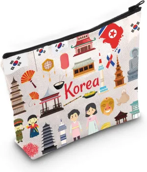 WZMPA Korea Travel Cosmetic Bag Vacation Gift Korean Native Culture Zipper Pouch Trip Merchandise