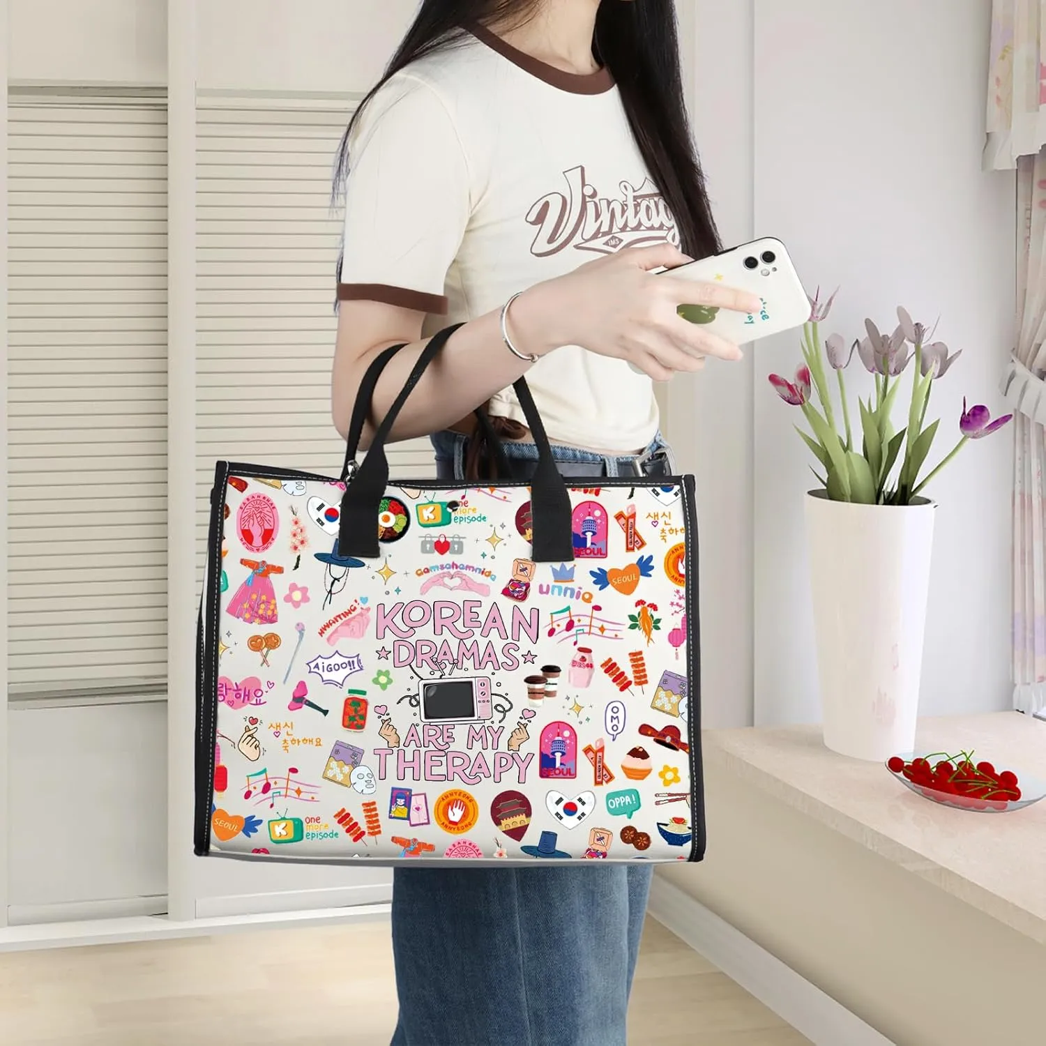 WZMPA Korean Drama Cosmetic Makeup Bag k-Drama Lover Gift Korean Dramas Are My Therapy k-Drama Zipper Pouch Bag For Women Girls (Korean Dramas BG)