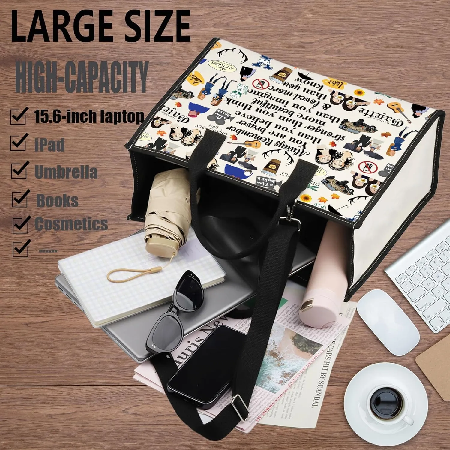 WZMPA Luke's Diner Cosmetic Bag Coffee Inspired Gift You Are Braver Stronger Smarter Luke's Diner Makeup Zipper Pouch Bag (Always Gil BG)