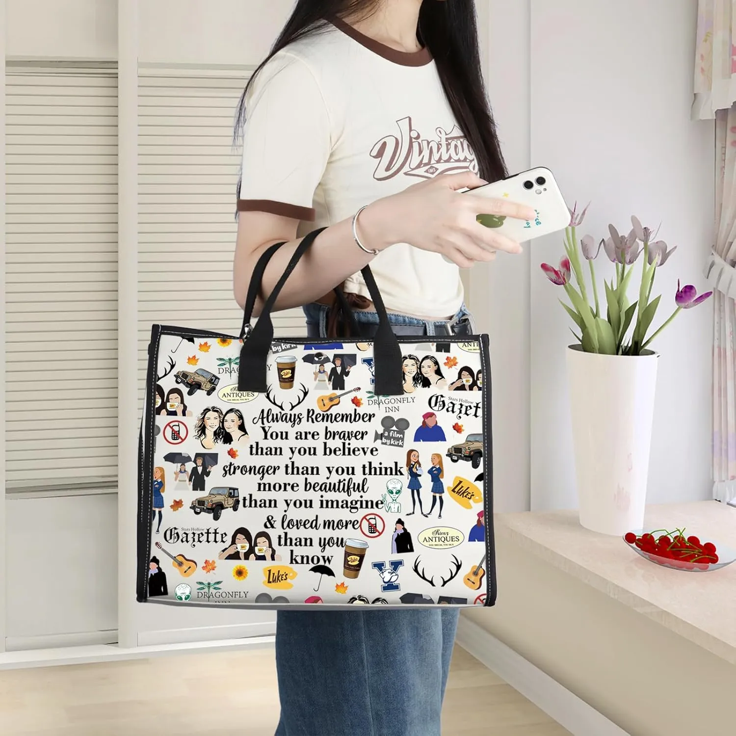 WZMPA Luke's Diner Cosmetic Bag Coffee Inspired Gift You Are Braver Stronger Smarter Luke's Diner Makeup Zipper Pouch Bag (Always Gil BG)