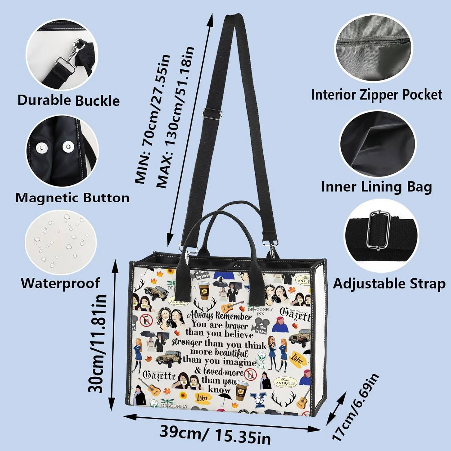 WZMPA Luke's Diner Cosmetic Bag Coffee Inspired Gift You Are Braver Stronger Smarter Luke's Diner Makeup Zipper Pouch Bag (Always Gil BG)