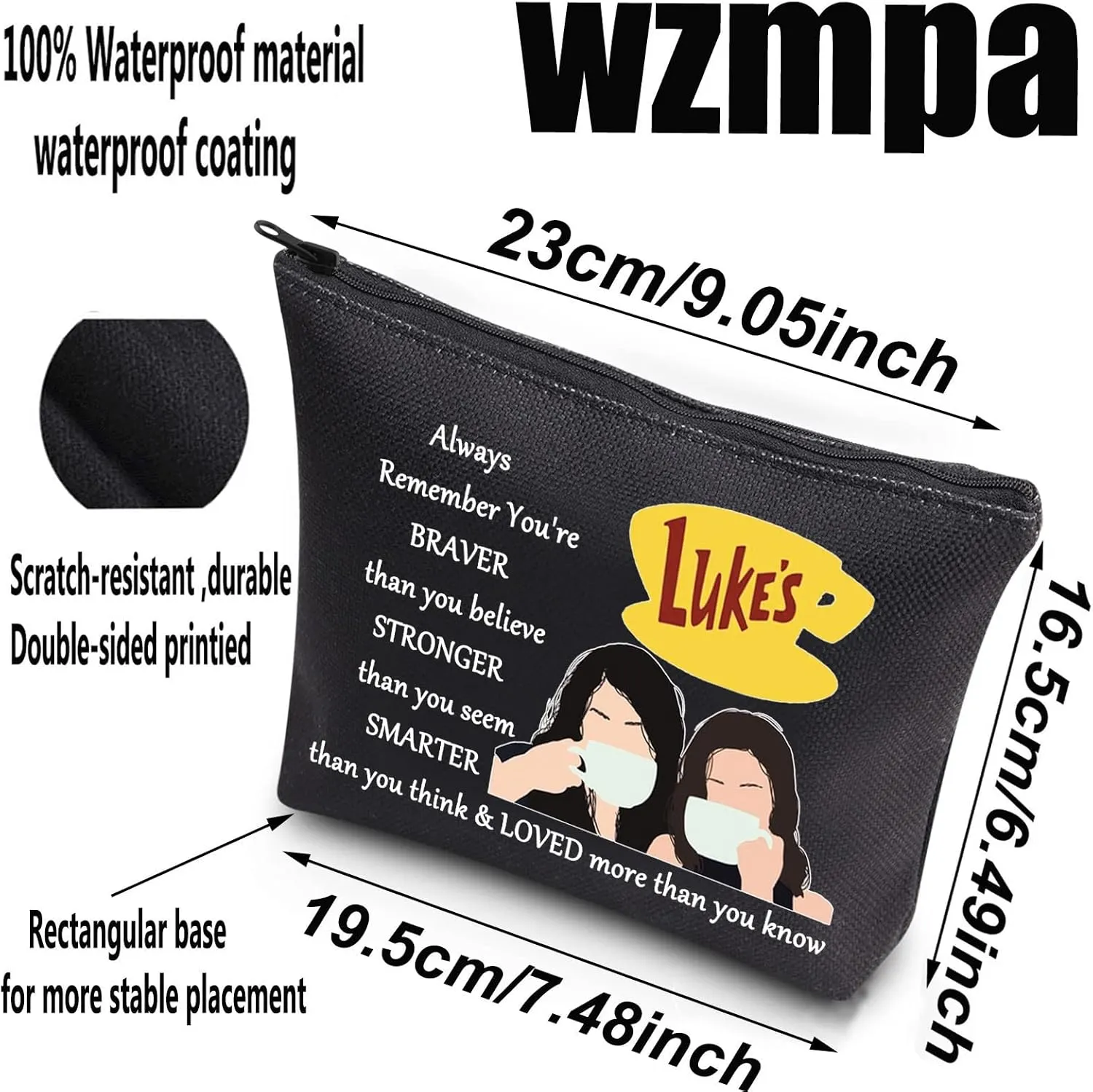 WZMPA Luke's Diner Cosmetic Bag Coffee Inspired Gift You Are Braver Stronger Smarter Than You Think Luke's Diner Makeup Zipper Pouch Bag (Always Gil Bl)