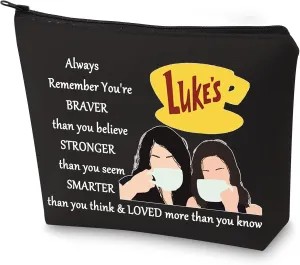 WZMPA Luke's Diner Cosmetic Bag Coffee Inspired Gift You Are Braver Stronger Smarter Than You Think Luke's Diner Makeup Zipper Pouch Bag (Always Gil Bl)
