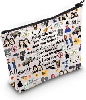 WZMPA Luke's Diner Cosmetic Bag Coffee Inspired Gift You Are Braver Stronger Smarter Than You Think Luke's Diner Makeup Zipper Pouch Bag (Always Gil F)