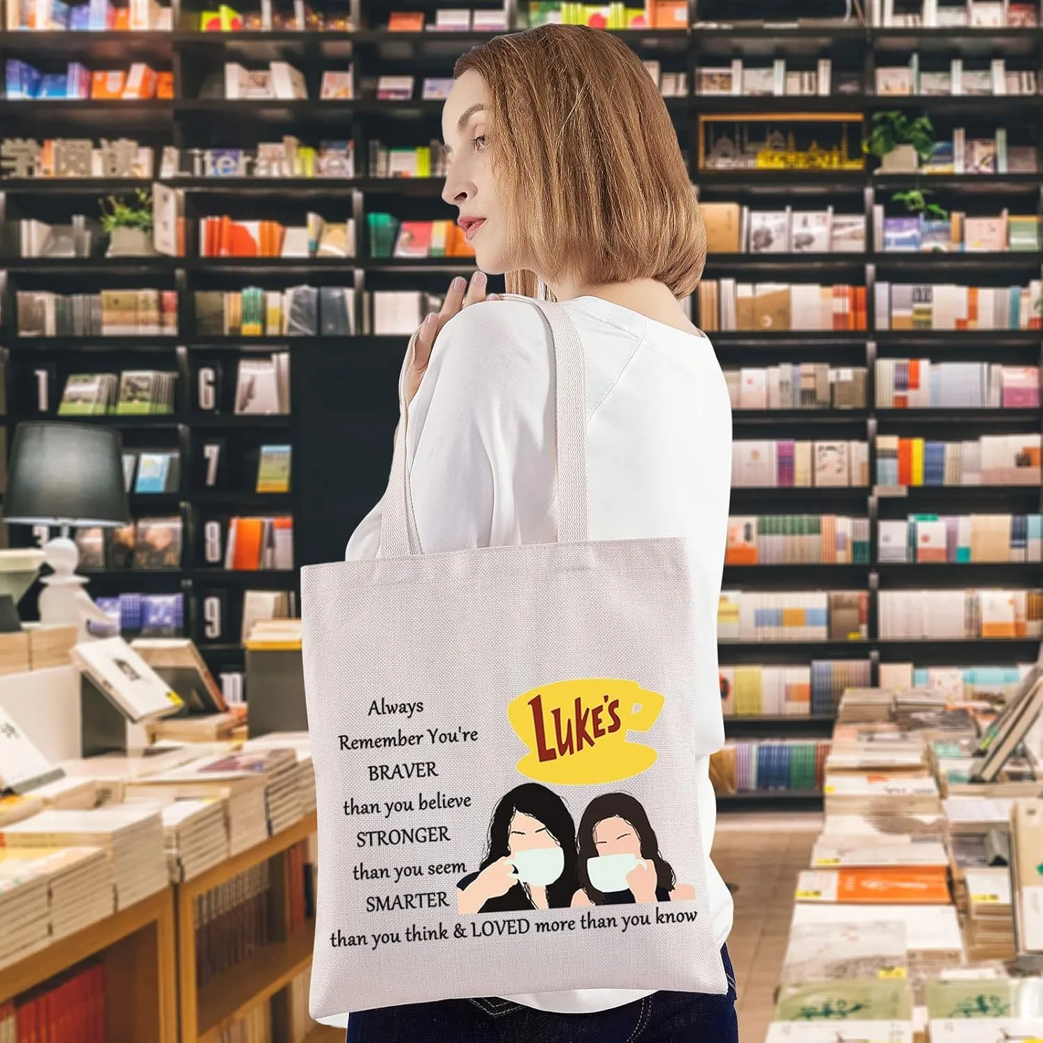 WZMPA Luke's Diner Cosmetic Bag Coffee Inspired Gift You Are Braver Stronger Smarter Than You Think Luke's Diner Makeup Zipper Pouch Bag (Always Gil TG)