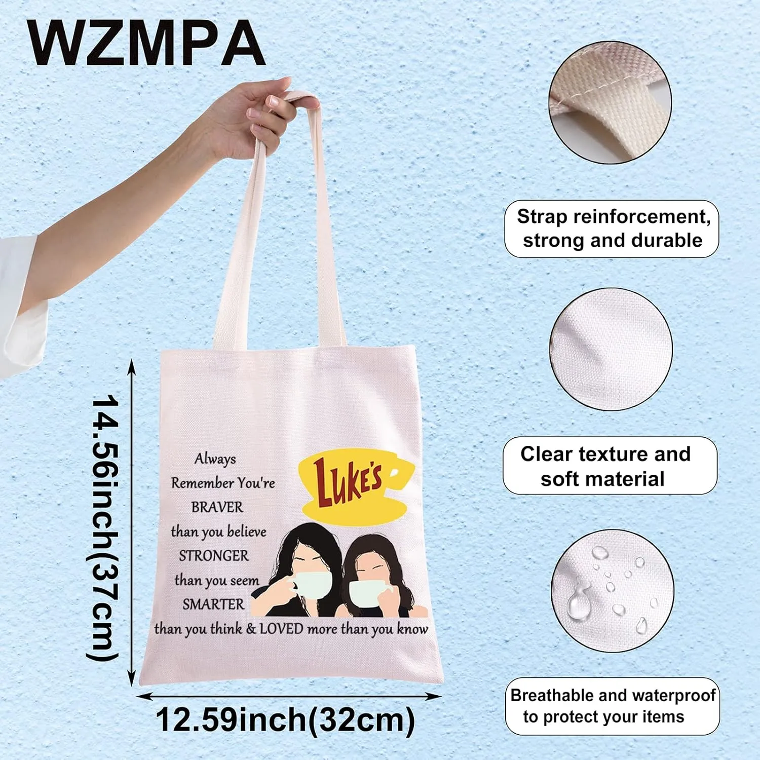WZMPA Luke's Diner Cosmetic Bag Coffee Inspired Gift You Are Braver Stronger Smarter Than You Think Luke's Diner Makeup Zipper Pouch Bag (Always Gil TG)