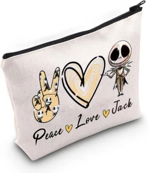 WZMPA Movie Fans Cosmetic Makeup Bag Skellington Face Gift Peace Love Zipper Pouch Bag For Women Girls (Peace Jac)