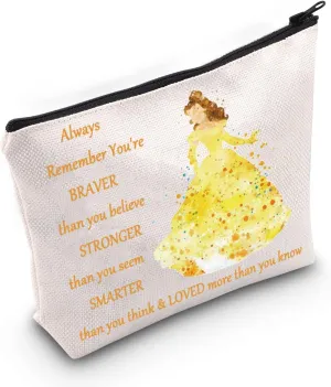 WZMPA Princess Cosmetic Makeup Bag Fairy Tales Fans Gifts You Are Braver Stronger Smarter Than You Think Belle Makeup Zipper Pouch Bag For Women Girls (Always Bellee)