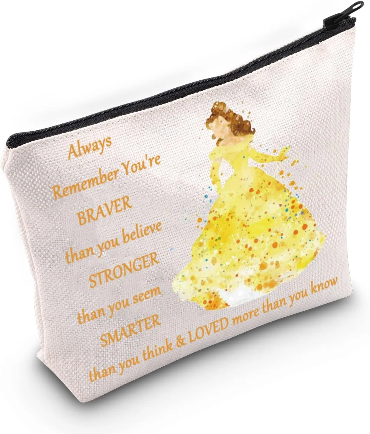 WZMPA Princess Cosmetic Makeup Bag Fairy Tales Fans Gifts You Are Braver Stronger Smarter Than You Think Belle Makeup Zipper Pouch Bag For Women Girls (Always Bellee)