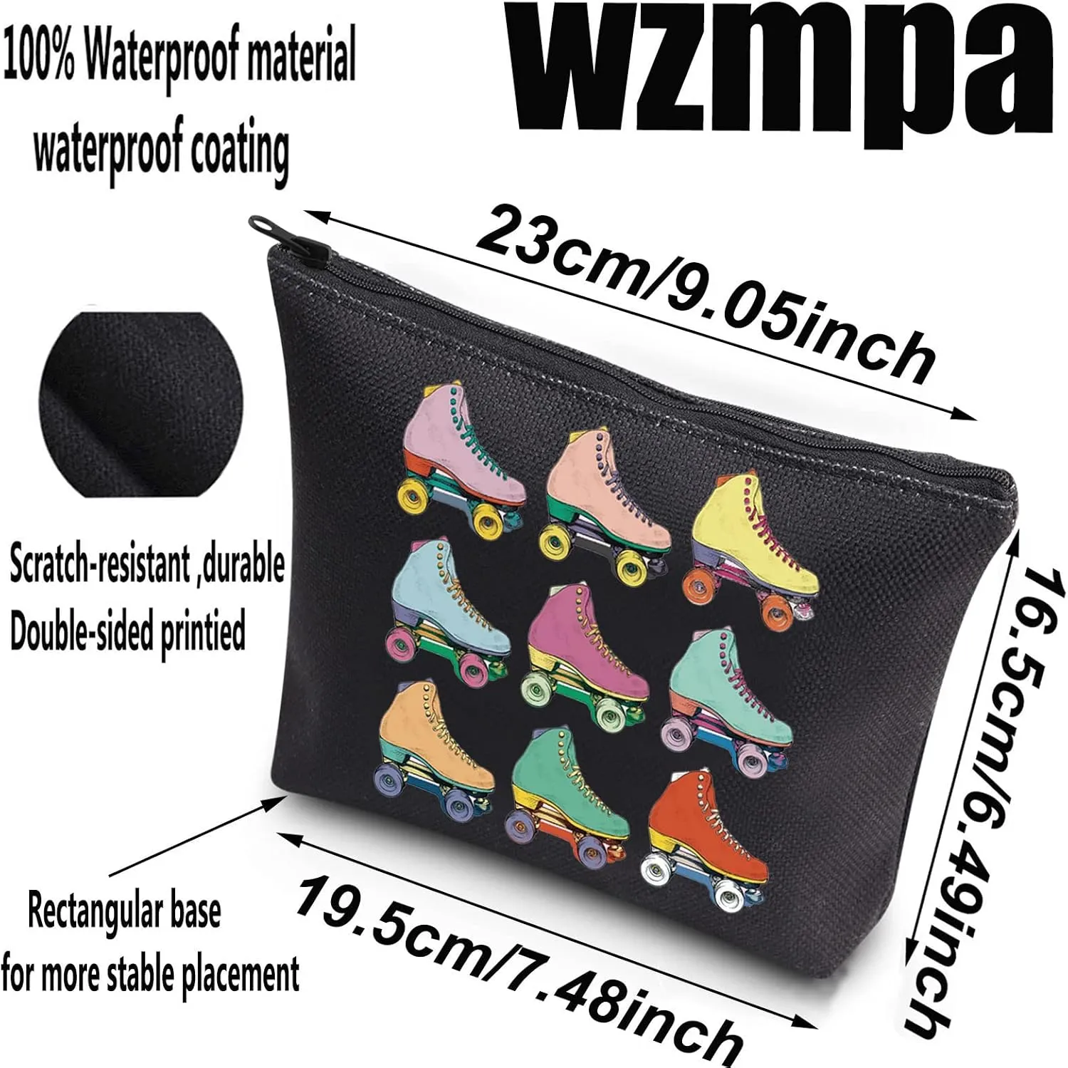 WZMPA Roller Skater Cosmetic Makeup Bag Roller Skating Lover Gifts Roller Girl Gift Roller Skate Sport Zipper Pouch Bag For Women Girls (Roller Skater BL)