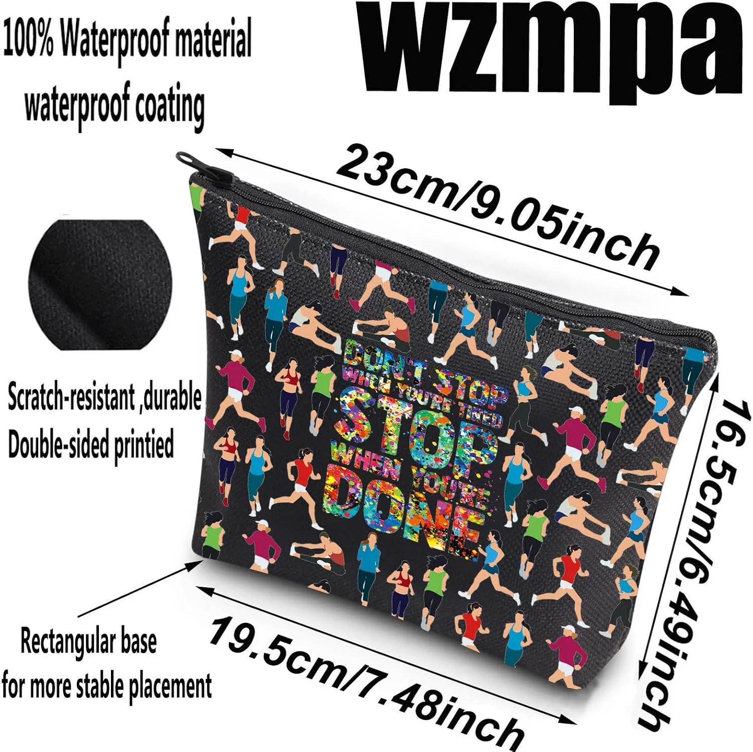 WZMPA Runner Cosmetic Makeup Bag Running Lover Gifts Don't Stop When You Are Tired Stop When You're Done Zipper Pouch Bag For Running Team (Stop When Done Bl)