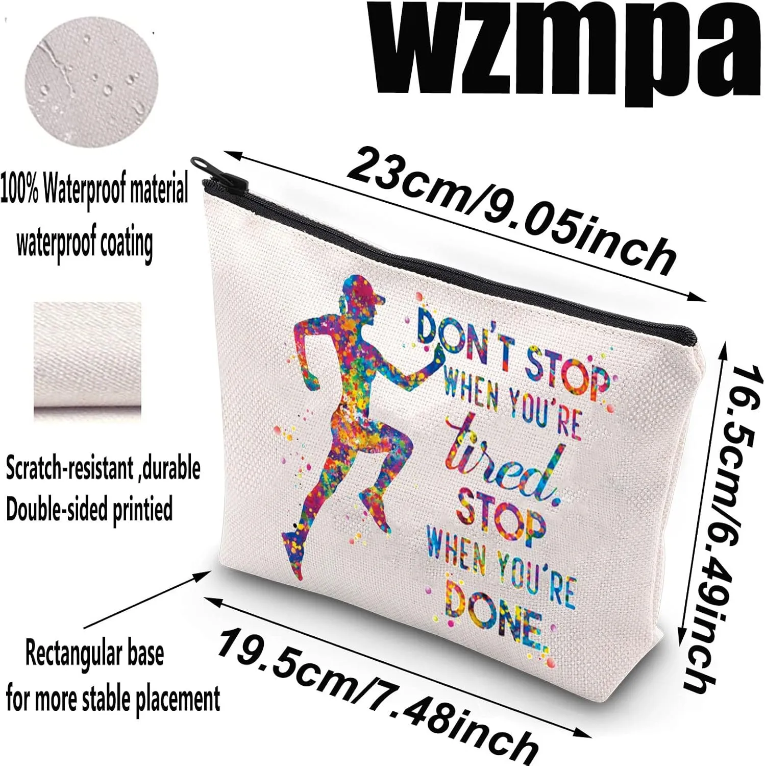 WZMPA Runner Cosmetic Makeup Bag Running Lover Gifts Don't Stop When You Are Tired Stop When You're Done Zipper Pouch Bag For Running Team (Stop When Done)