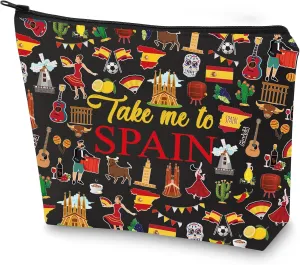 WZMPA Spain Travel Cosmetic Bag Spanish Souvenir Gift Take Me To Spain Zipper Pouch Bag Spain Vacation Gift (Take Spain Bl)