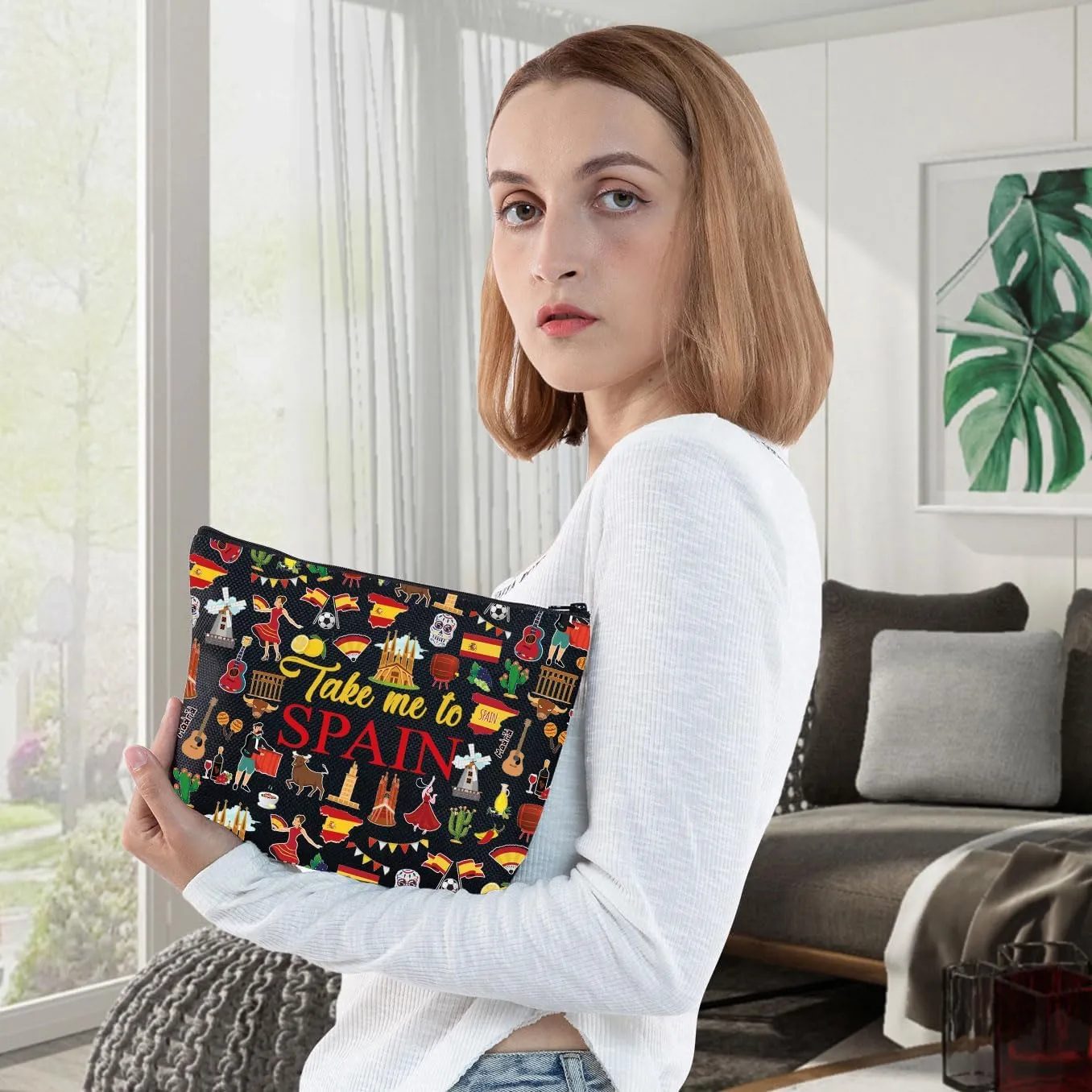 WZMPA Spain Travel Cosmetic Bag Spanish Souvenir Gift Take Me To Spain Zipper Pouch Bag Spain Vacation Gift (Take Spain Bl)