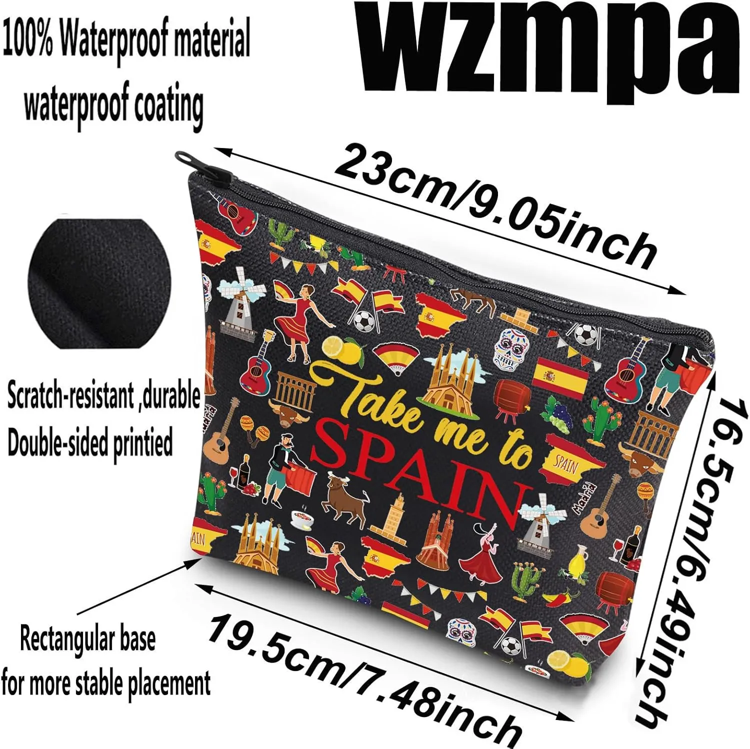 WZMPA Spain Travel Cosmetic Bag Spanish Souvenir Gift Take Me To Spain Zipper Pouch Bag Spain Vacation Gift (Take Spain Bl)