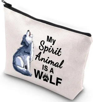 WZMPA Wolf Themed Cosmetic Bag Howling Wolf Lover Gift My Spirit Animal Is A Wolf Makeup Zipper Pouch Bag Animal Lover Gift (Wolf Spirit Animal)