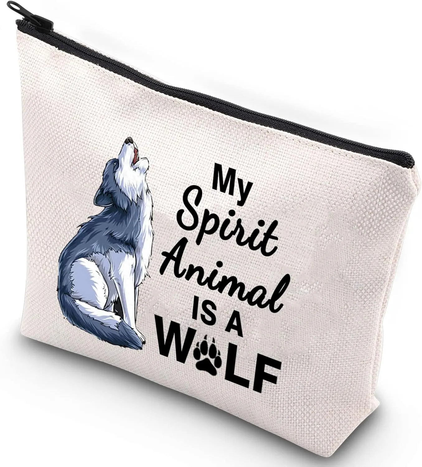 WZMPA Wolf Themed Cosmetic Bag Howling Wolf Lover Gift My Spirit Animal Is A Wolf Makeup Zipper Pouch Bag Animal Lover Gift (Wolf Spirit Animal)