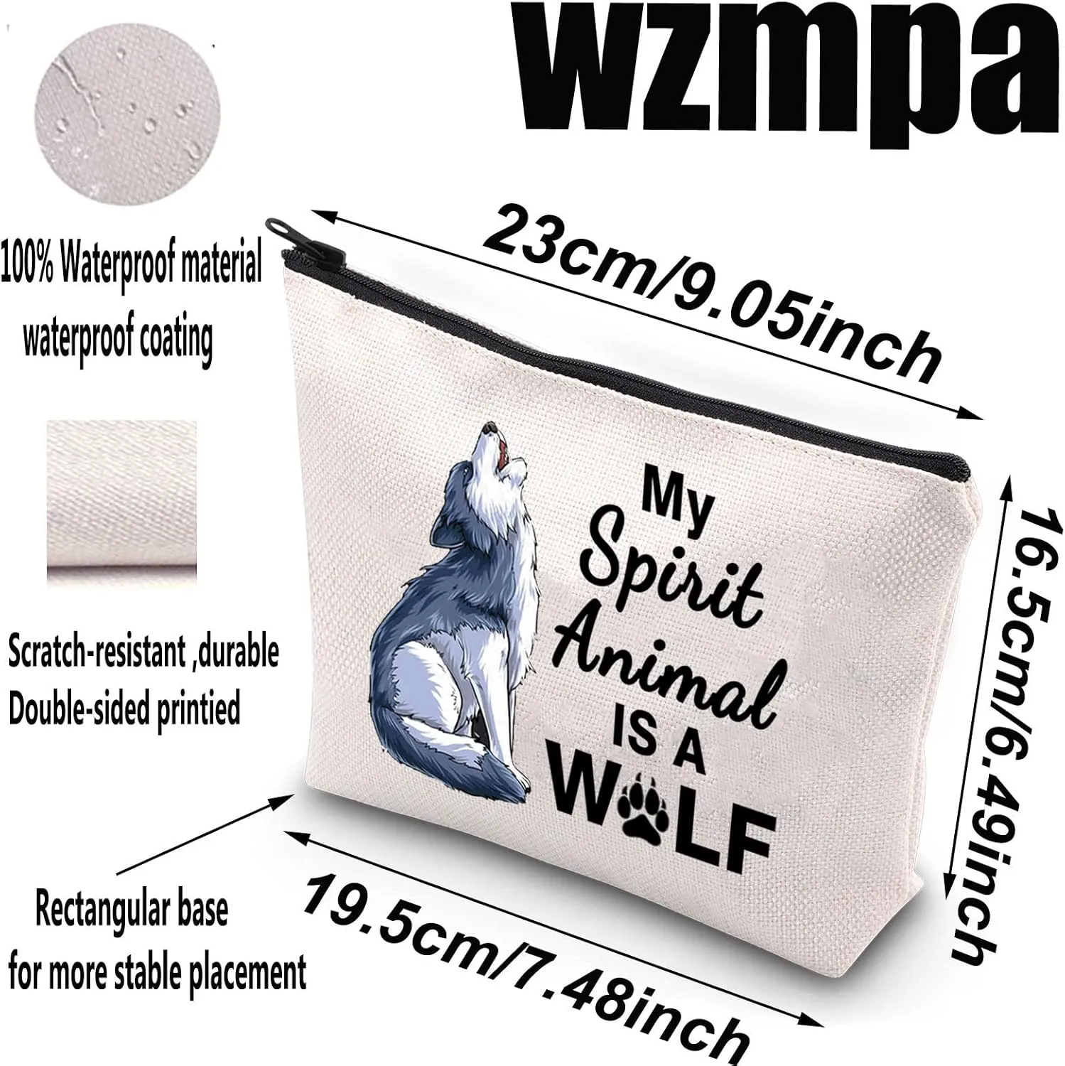 WZMPA Wolf Themed Cosmetic Bag Howling Wolf Lover Gift My Spirit Animal Is A Wolf Makeup Zipper Pouch Bag Animal Lover Gift (Wolf Spirit Animal)