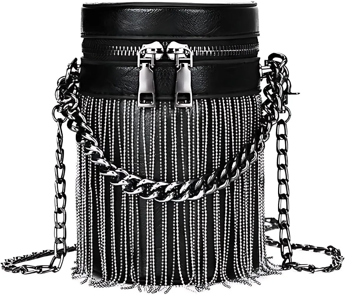 Y2K Punk Bag Tassel Totes Gothic Fringe Bag Women Shoulder Funky Bags Sourpuss Rock Fashion Crossbody Handbag