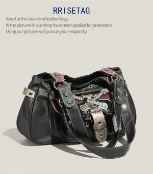 Y2K Vintage Punk Tote Bag Gothic Style Large Capacity Shoulder Bag for Women Unique Design Hobo Purse for Commuting Y2K Bags