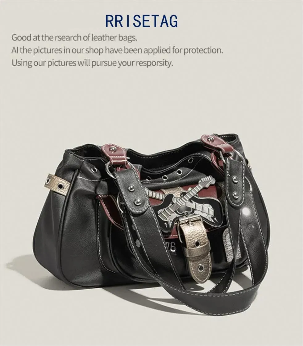 Y2K Vintage Punk Tote Bag Gothic Style Large Capacity Shoulder Bag for Women Unique Design Hobo Purse for Commuting Y2K Bags