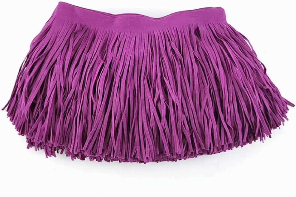 Yalulu 2 Meter Double Side Leather Suede Tassel Fringe Trims, Faux Leather Tassel Trims Ribbon DIY Sewing Craft Garment Hem Accessories (Purple)