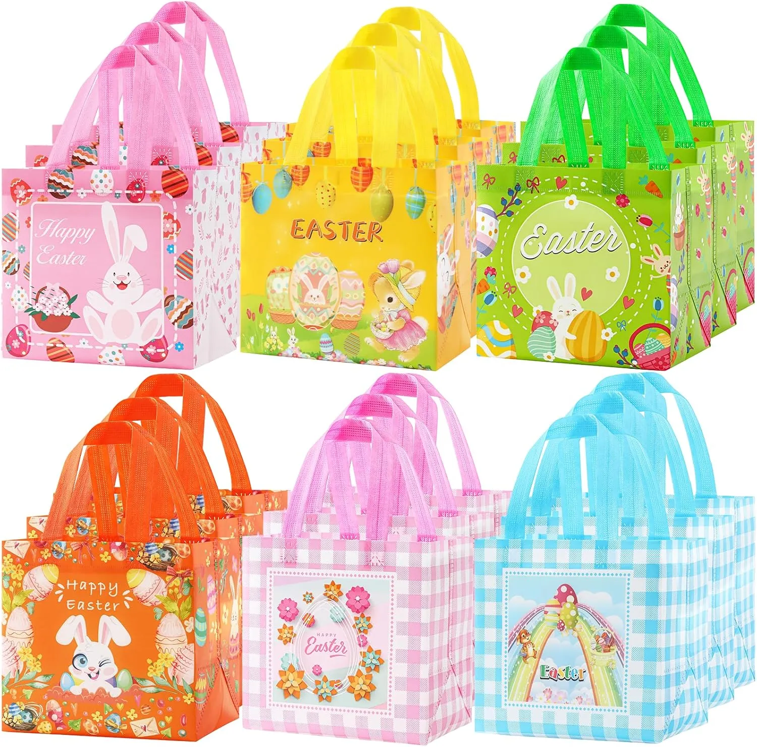YANGTE Easter Gift Bags 36pack- Easter Baskets Non-Woven Gift Bags for Kids with Handle Spring Party Supplies Open Size 8.2 x 5.8 x 8.2 in