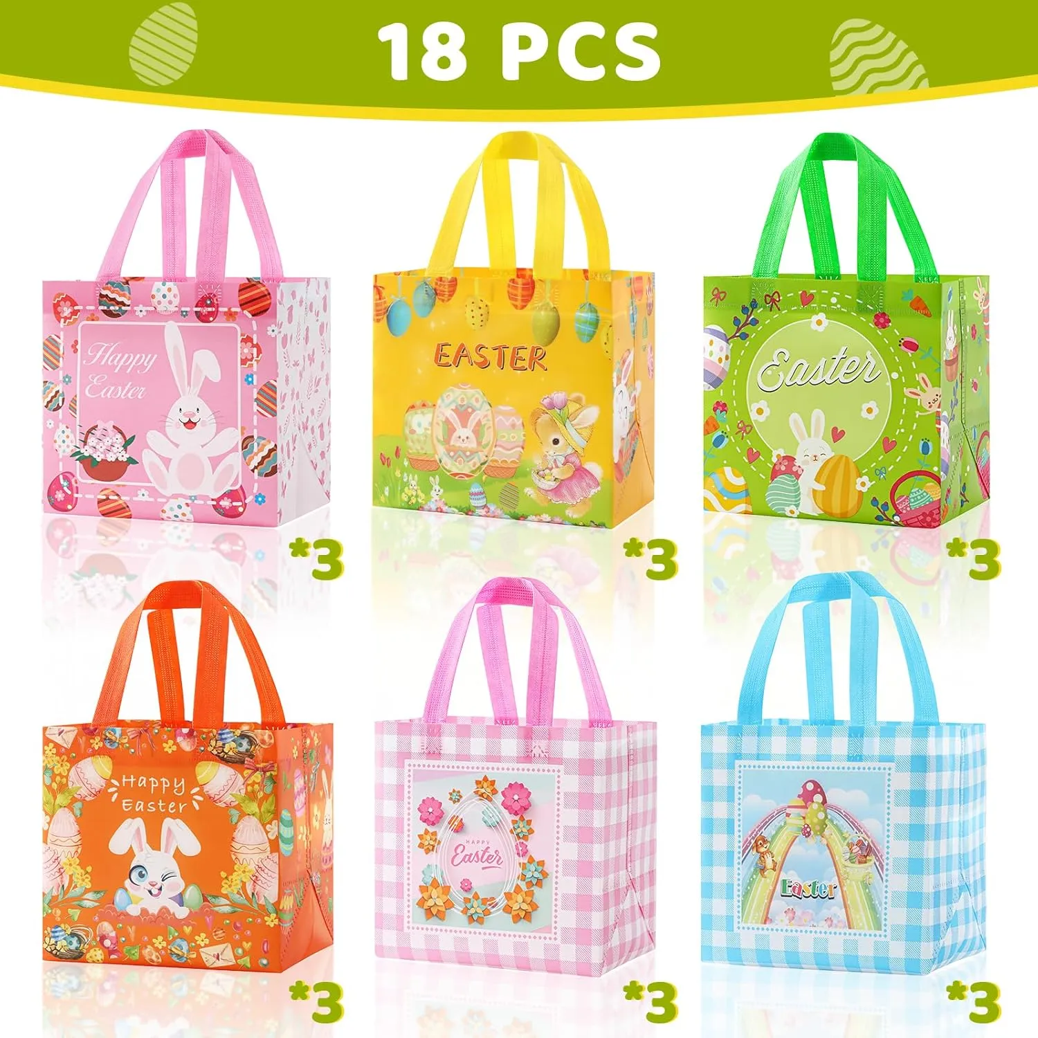 YANGTE Easter Gift Bags 36pack- Easter Baskets Non-Woven Gift Bags for Kids with Handle Spring Party Supplies Open Size 8.2 x 5.8 x 8.2 in