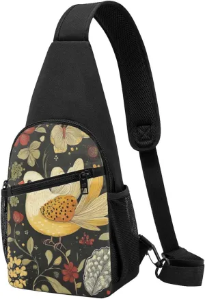 Yellow Leaves Chicken Printed Chest Bag Chest Shoulder Crossbody Bag for Men Women Travel Chest Pack Hiking Shoulder Bags, Black, One Size, Hiking Backpack