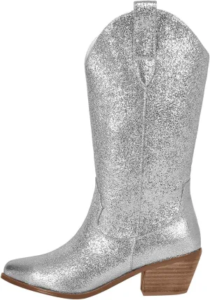 Yolkomo Cowboy Boots For Women Wide Calf Glitter Rhinestone Cowgirl Boots