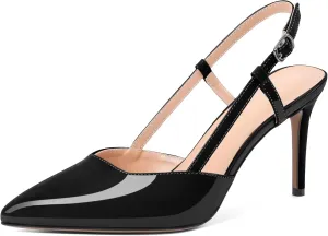 Zamikoo Slingback Heels for Women Closed Pointed Toe Women's Pumps 3.5 Inch Stiletto High Heel Wedding Party Casual Dress Shoes