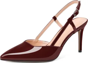 Zamikoo Slingback Heels for Women Closed Pointed Toe Women's Pumps 3.5 Inch Stiletto High Heel Wedding Party Casual Dress Shoes