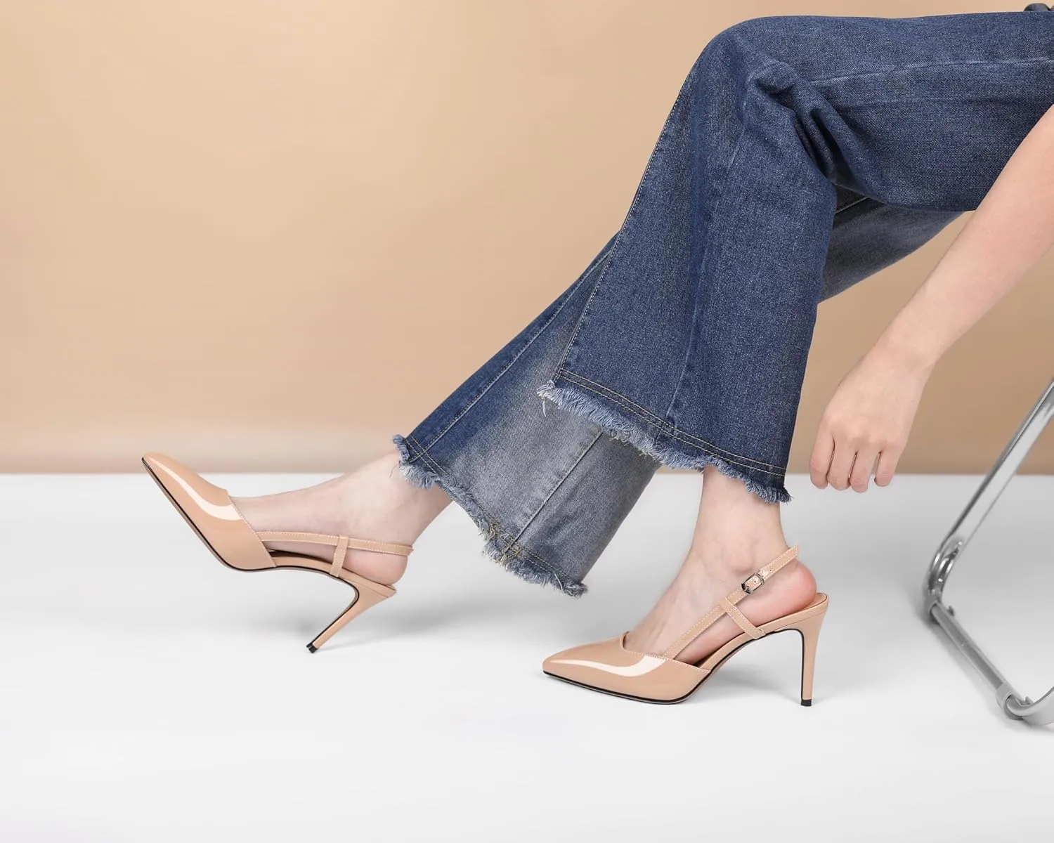 Zamikoo Slingback Heels for Women Closed Pointed Toe Women's Pumps 3.5 Inch Stiletto High Heel Wedding Party Casual Dress Shoes