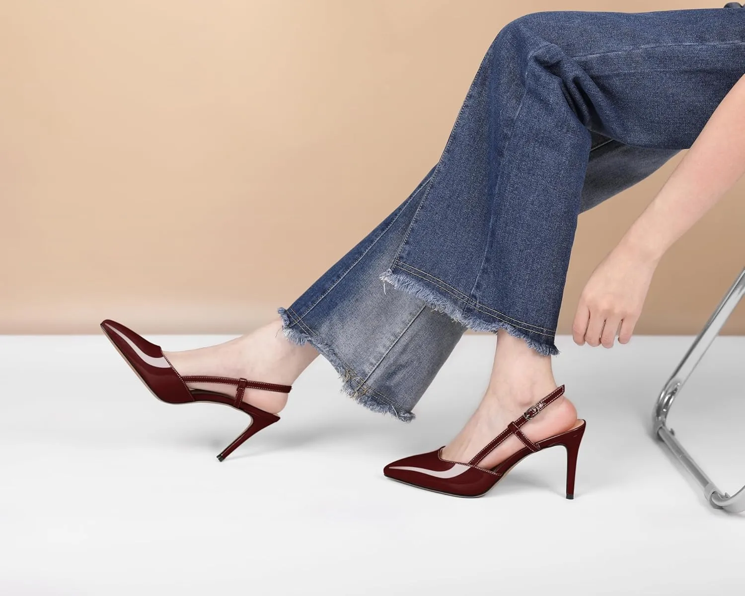 Zamikoo Slingback Heels for Women Closed Pointed Toe Women's Pumps 3.5 Inch Stiletto High Heel Wedding Party Casual Dress Shoes
