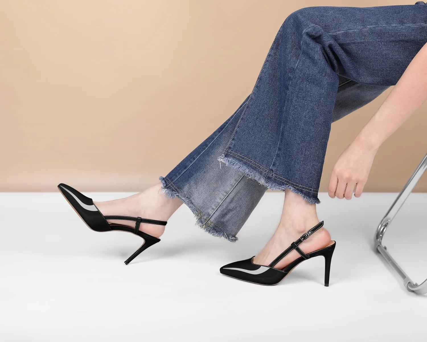 Zamikoo Slingback Heels for Women Closed Pointed Toe Women's Pumps 3.5 Inch Stiletto High Heel Wedding Party Casual Dress Shoes