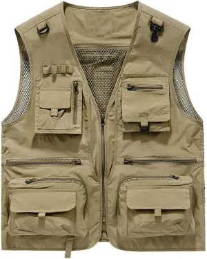 Zeiyignr Unisex Mesh Breathable Fishing Vest Multi-Pockets Photography Travel Hiking Waistcoat Jacket for Adult and Youth
