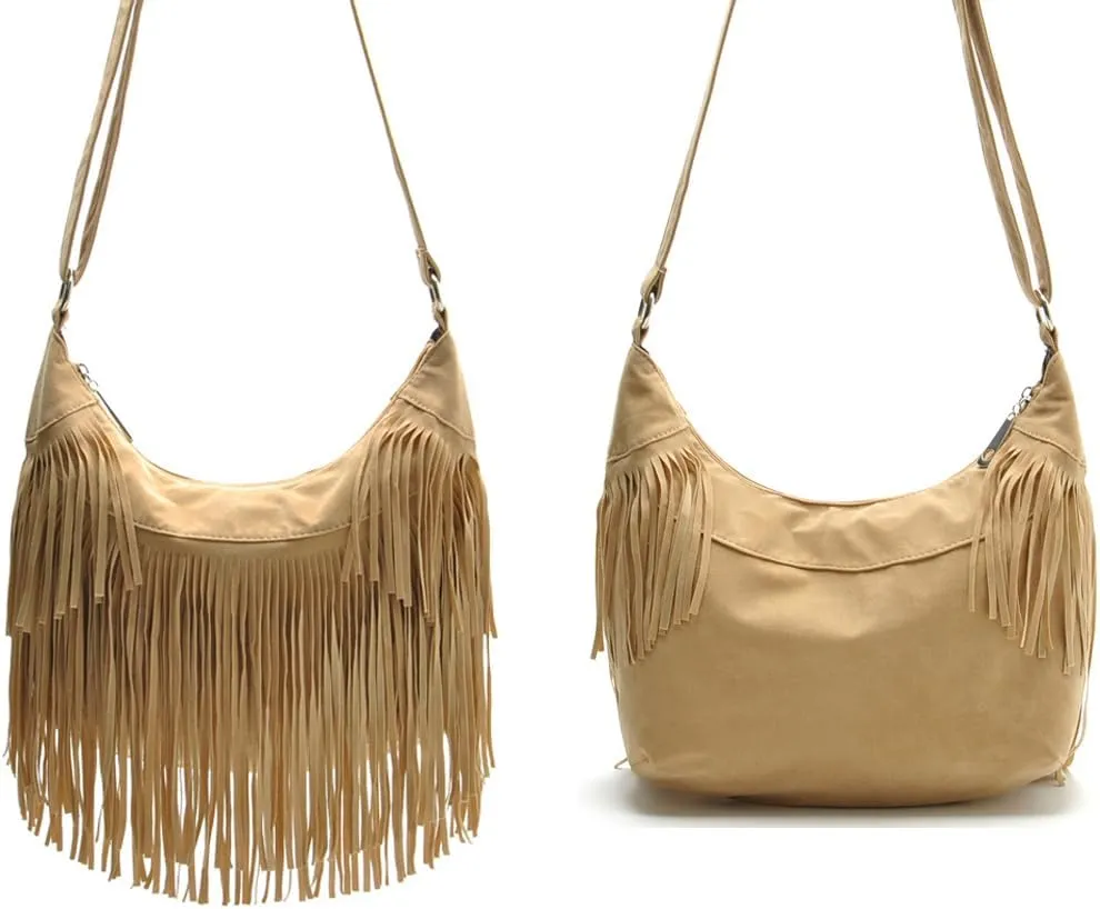 ZiMing Fringe Crossbody Bag for Women Vintage canvas Hobo Purse Handbags Shoulder Bag Boho Messenger Bags Zip Satchel Bag