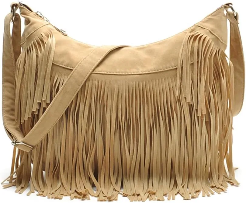 ZiMing Fringe Crossbody Bag for Women Vintage canvas Hobo Purse Handbags Shoulder Bag Boho Messenger Bags Zip Satchel Bag