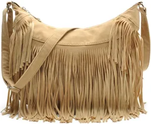 ZiMing Fringe Crossbody Bag for Women Vintage canvas Hobo Purse Handbags Shoulder Bag Boho Messenger Bags Zip Satchel Bag